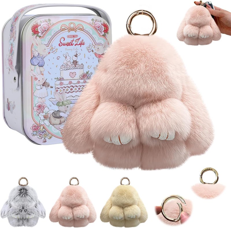 Lucift Bunny Keychain, Bunny Keychain with Tin,Bunny Handmade Soft Bunny Keychain for Christmas Gifts, Bags and Keys - Image 1